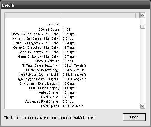 Shows benchmak results, as the frames per second are all over the place!